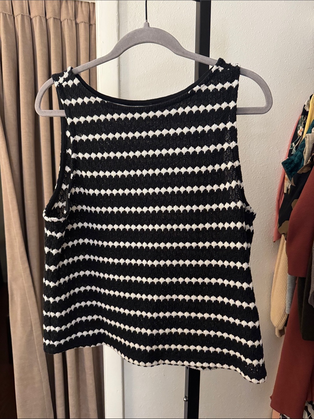 a new day Black and White Crochet Stripe Tank Top